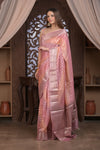 Bengal Gatha ~ Designer Chanderi Cotton Silk Saree with Circular Pattern in Peach Pink