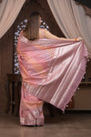 Bengal Gatha ~ Designer Chanderi Cotton Silk Saree with Circular Pattern in Peach Pink