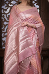 Bengal Gatha ~ Designer Chanderi Cotton Silk Saree with Circular Pattern in Peach Pink