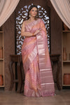 Bengal Gatha ~ Designer Chanderi Cotton Silk Saree with Circular Pattern in Peach Pink