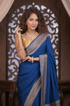 Kashi ~ Handloom Banarasi High Quality Crepe Silk Saree in Marine Blue (Silk Mark Certified)