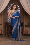 Kashi ~ Handloom Banarasi High Quality Crepe Silk Saree in Marine Blue (Silk Mark Certified)