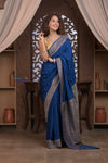 Kashi ~ Handloom Banarasi High Quality Crepe Silk Saree in Marine Blue (Silk Mark Certified)