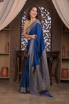 Kashi ~ Handloom Banarasi High Quality Crepe Silk Saree in Marine Blue (Silk Mark Certified)