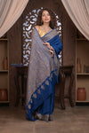 Kashi ~ Handloom Banarasi High Quality Crepe Silk Saree in Marine Blue (Silk Mark Certified)