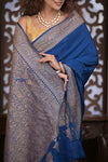 Kashi ~ Handloom Banarasi High Quality Crepe Silk Saree in Marine Blue (Silk Mark Certified)