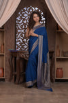 Kashi ~ Handloom Banarasi High Quality Crepe Silk Saree in Marine Blue (Silk Mark Certified)