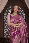 Kashi ~ Handloom Banarasi Khaddi Crepe Georgette Silk Saree in Gold Purple (Silk Mark Certified)