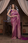 Kashi ~ Handloom Banarasi Khaddi Crepe Georgette Silk Saree in Gold Purple (Silk Mark Certified)