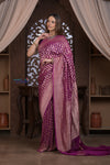 Kashi ~ Handloom Banarasi Khaddi Crepe Georgette Silk Saree in Gold Purple (Silk Mark Certified)