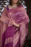 Kashi ~ Handloom Banarasi Khaddi Crepe Georgette Silk Saree in Gold Purple (Silk Mark Certified)
