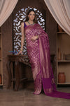 Kashi ~ Handloom Banarasi Khaddi Crepe Georgette Silk Saree in Gold Purple (Silk Mark Certified)