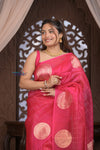 Kashi ~ Handloom Pure Silk High Quality Kora Saree in Blush Pink with Circular Buttis (Silk Mark Certified)