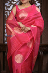 Kashi ~ Handloom Pure Silk High Quality Kora Saree in Blush Pink with Circular Buttis (Silk Mark Certified)