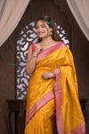 Kashi ~ Handloom Banarasi Pure Silk Saree in Turmeric Yellow and Pink (Silk Mark Certified)
