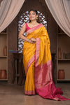 Kashi ~ Handloom Banarasi Pure Silk Saree in Turmeric Yellow and Pink (Silk Mark Certified)