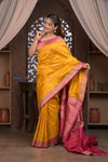 Kashi ~ Handloom Banarasi Pure Silk Saree in Turmeric Yellow and Pink (Silk Mark Certified)