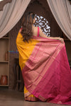 Kashi ~ Handloom Banarasi Pure Silk Saree in Turmeric Yellow and Pink (Silk Mark Certified)