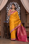 Kashi ~ Handloom Banarasi Pure Silk Saree in Turmeric Yellow and Pink (Silk Mark Certified)