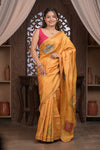 Bengal Gatha ~ Handloom Tussar Silk Saree with Handwoven Kantha Work in Ochre Yellow