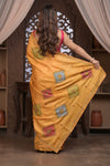 Bengal Gatha ~ Handloom Tussar Silk Saree with Handwoven Kantha Work in Ochre Yellow
