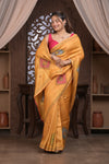 Bengal Gatha ~ Handloom Tussar Silk Saree with Handwoven Kantha Work in Ochre Yellow