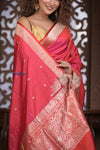 Kashi ~ Handloom Banarasi Pure Silk Saree in Sunset Red (Silk Mark Certified)