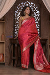 Kashi ~ Handloom Banarasi Pure Silk Saree in Sunset Red (Silk Mark Certified)