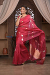 Kashi ~ Handloom Pure Silk High Quality Kora Saree in Blush Red with Buttis (Silk Mark Certified)