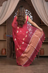 Kashi ~ Handloom Pure Silk High Quality Kora Saree in Blush Red with Buttis (Silk Mark Certified)