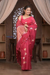 Kashi ~ Handloom Pure Silk High Quality Kora Saree in Blush Red with Buttis (Silk Mark Certified)