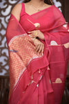 Kashi ~ Handloom Pure Silk High Quality Kora Saree in Blush Red with Buttis (Silk Mark Certified)