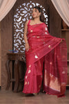 Kashi ~ Handloom Pure Silk High Quality Kora Saree in Blush Red with Buttis (Silk Mark Certified)
