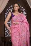 Bengal Gatha ~ Handloom Tussar Silk Saree with Floral Handweave in Blush Pink