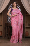 Bengal Gatha ~ Handloom Tussar Silk Saree with Floral Handweave in Blush Pink