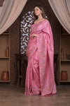 Bengal Gatha ~ Handloom Tussar Silk Saree with Floral Handweave in Blush Pink