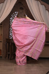 Bengal Gatha ~ Handloom Tussar Silk Saree with Floral Handweave in Blush Pink