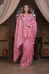 Bengal Gatha ~ Handloom Tussar Silk Saree with Floral Handweave in Blush Pink