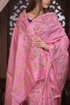 Bengal Gatha ~ Handloom Tussar Silk Saree with Floral Handweave in Blush Pink