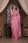 Bengal Gatha ~ Handloom Tussar Silk Saree with Floral Handweave in Blush Pink