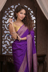 Kashi ~ Handloom Banarasi High Quality Crepe Pure Silk Saree in Purple (Silk Mark Certified)