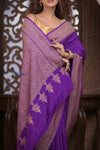 Kashi ~ Handloom Banarasi High Quality Crepe Pure Silk Saree in Purple (Silk Mark Certified)