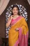 Kashi ~ Handloom Banarasi Khaddi Crepe Georgette Silk Saree in Yellow and Pink (Silk Mark Certified)