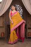 Kashi ~ Handloom Banarasi Khaddi Crepe Georgette Silk Saree in Yellow and Pink (Silk Mark Certified)