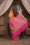 Kashi ~ Handloom Banarasi Khaddi Crepe Georgette Silk Saree in Yellow and Pink (Silk Mark Certified)