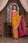 Kashi ~ Handloom Banarasi Khaddi Crepe Georgette Silk Saree in Yellow and Pink (Silk Mark Certified)
