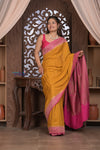 Kashi ~ Handloom Banarasi Khaddi Crepe Georgette Silk Saree in Yellow and Pink (Silk Mark Certified)
