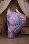Kashi ~ Handloom Pure Silk Organza Saree in Lilac with Floral Handpaint (Silk Mark Certified)