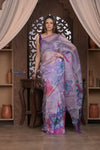 Kashi ~ Handloom Pure Silk Organza Saree in Lilac with Floral Handpaint (Silk Mark Certified)