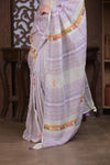 Bengal Gatha ~ Handloom Linen Saree with Kantha Work in White Purple